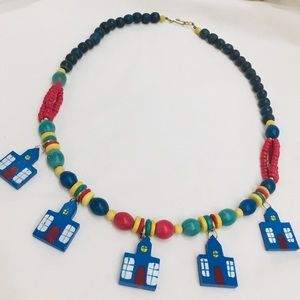 1980’s hand painted wood school themed necklace